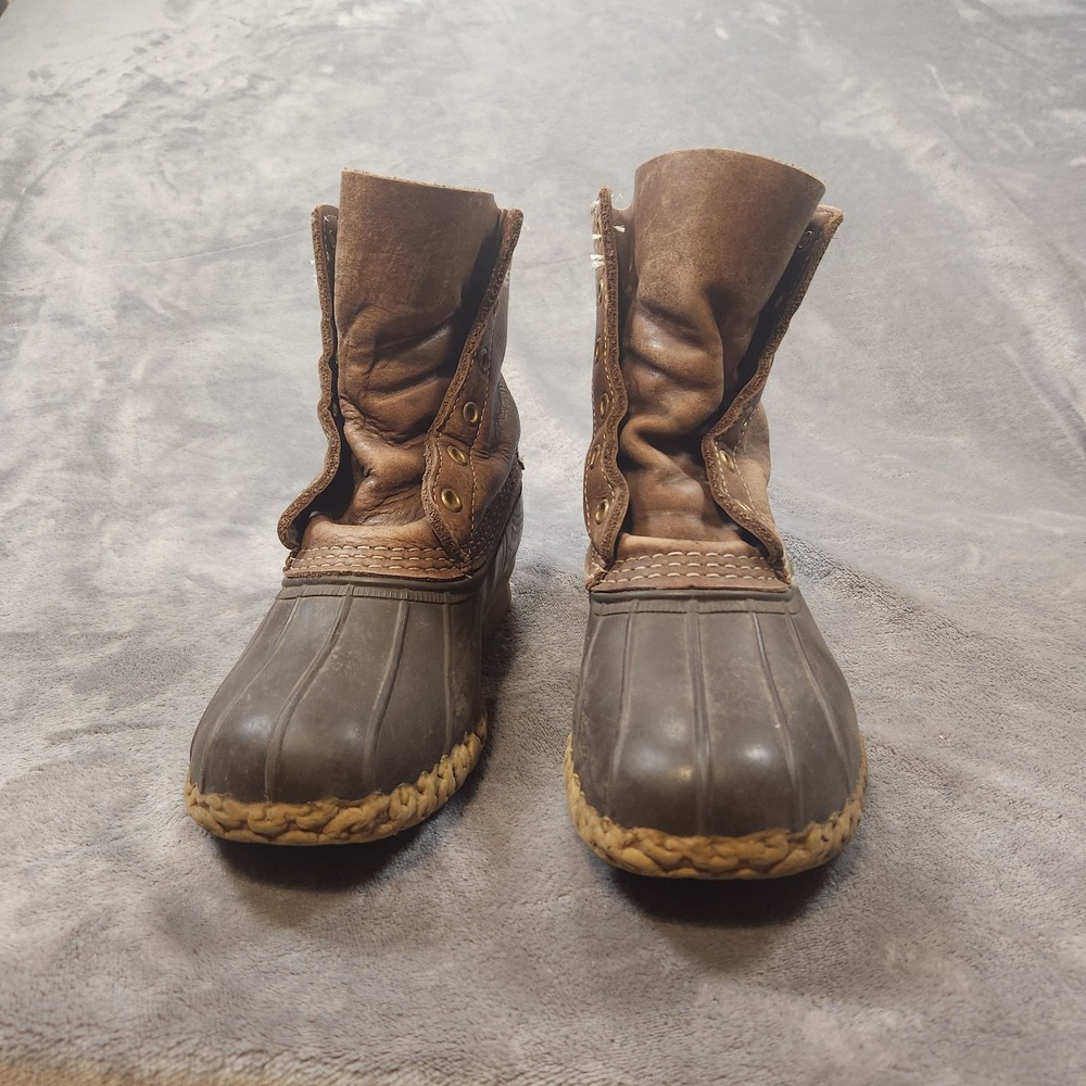 LL Bean Boots Bean Boots Womens 7 Wide Brown Leather Duck Made In Maine Vintage - Picture 6 of 10